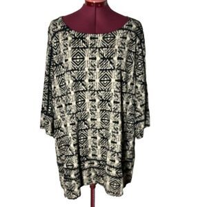 Lucky Brand 3X Top Shirt Womens Plus Size Black Aztec Print Flowy Boho NWOT